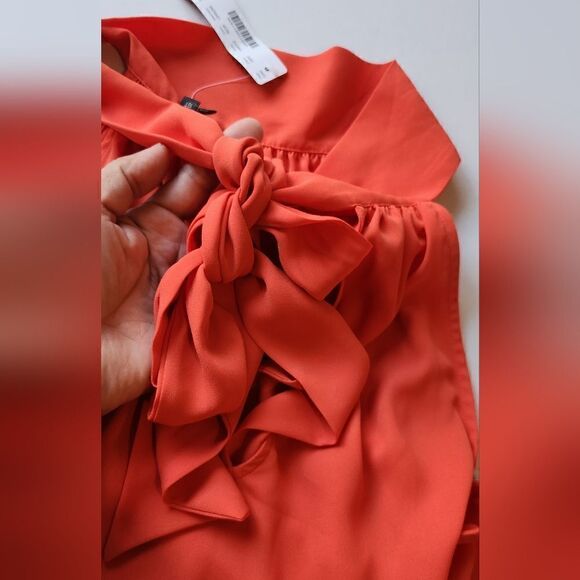 J. Crew Orange Turtle Neck Tie Top Size 10 Tall NWT - Picture 9 of 9